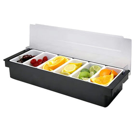 Cutie pentru ingrediente, decorare cocktail, 4 cuve x 0,45 Litri, capac transparent, 50x16xH9cm