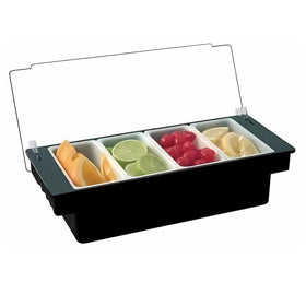 Cutie pentru ingrediente, decorare cocktail, 4 cuve x 0,75 Litri, capac transparent, 50x16xH9cm