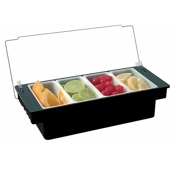 Cutie pentru ingrediente, decorare cocktail, 4 cuve x 0,75 Litri, capac transparent, 50x16xH9cm