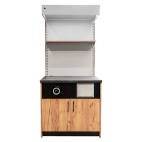 Dulap pentru espressor cu polita reglabila si topper H 210 cm L 90 cm G 63 cm, stejar kraft/gri deschis - 0