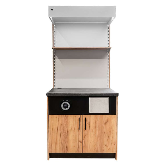 Dulap pentru espressor cu polita reglabila si topper H 210 cm L 90 cm G 63 cm, stejar kraft/gri deschis