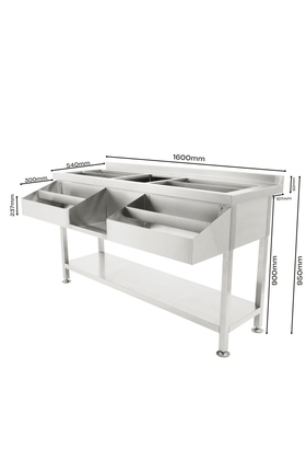 Cockatil bar station inox, 2 cuve de gheata divizate, 1 spalator, 160 cm latime - 0