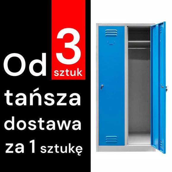 Dulap BHP pentru haine angajati 2 usi S-80 cm gri/albastru front livrare pe palet