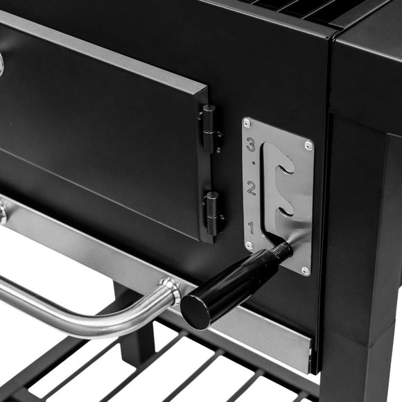 Grill de gradina pe carbune cu capac si gratar emailat 2x masuta laterala 42x30 cm