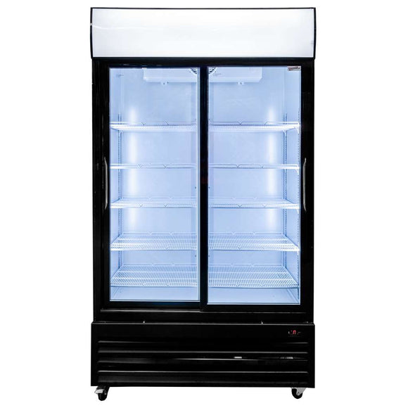 Vitrina frigorifica 2 usi 706L RICO i112 iluminare LED plafon superior publicitar iluminat usi glisante