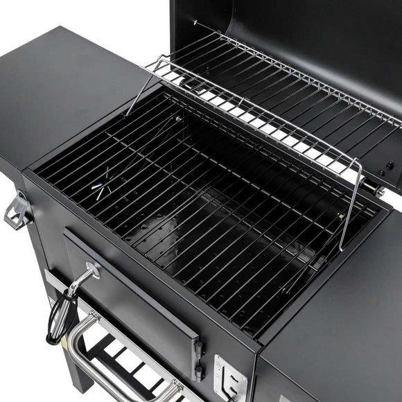 Grill de gradina pe carbune cu capac si gratar emailat 2x masuta laterala 42x30 cm