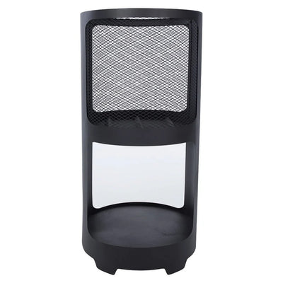 Focar de gradina RedFire Buffalo negru, cu plasa metalica deasupra si compartiment pentru lemne dedesubt