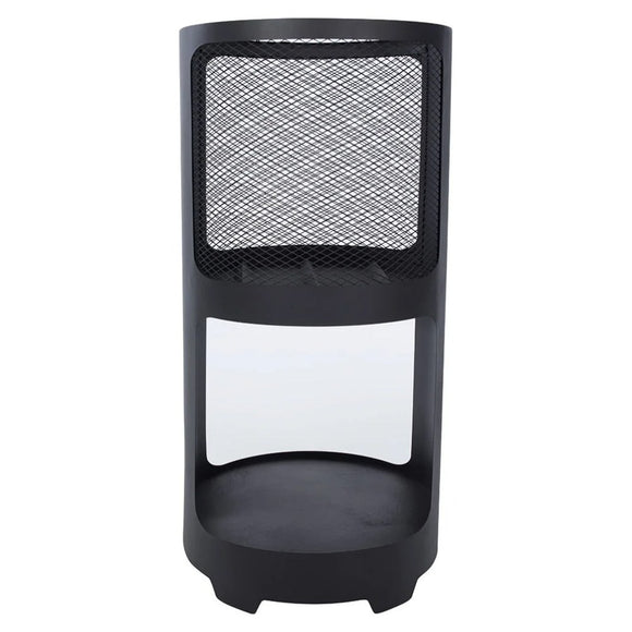Focar de gradina RedFire Buffalo negru, cu plasa metalica deasupra si compartiment pentru lemne dedesubt
