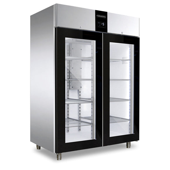 Congelator inox, GN 2/1, temperatura -10° -22°C, capacitate 1400 Litri, 2 usi sticla, functii HACCP, setare umiditate, Classic 1500