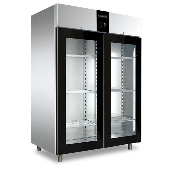 Congelator inox, GN 2/1, temperatura -10° -22°C, capacitate 1400 Litri, 2 usi sticla, functii HACCP, setare umiditate, Professional 1500