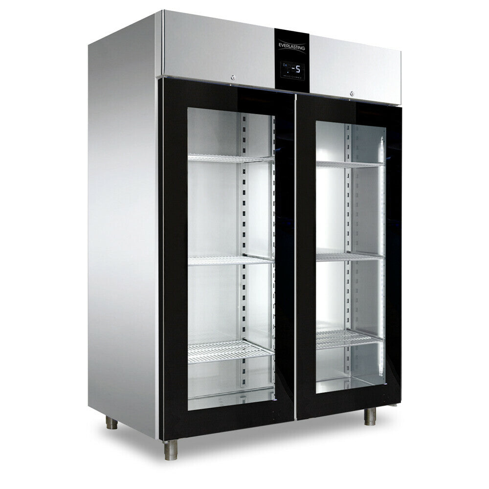 Congelator inox, GN 2/1, temperatura -10° -22°C, capacitate 1400 Litri, 2 usi sticla, functii HACCP, setare umiditate, Professional 1500