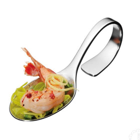 Set Lingura Gourmet curbata 12 buc - servire bufet / finger food, inox 14 cm