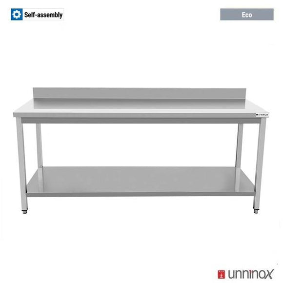 Masa inox cu 1 polita si rebord Unninox WTF207A-B, 200 x 70 x 85 cm