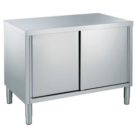 Masa inox tip dulap, 1400 x 700 x H850 mm. cu usi culisante