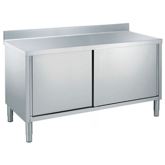 Masa inox tip dulap, 1800 x 600 x H850 mm. cu usi culisante si inaltator la perete