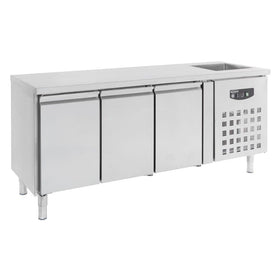 Masa refrigerata inox cu 3 usi si cuva incastrata in blat, clasa energetica B