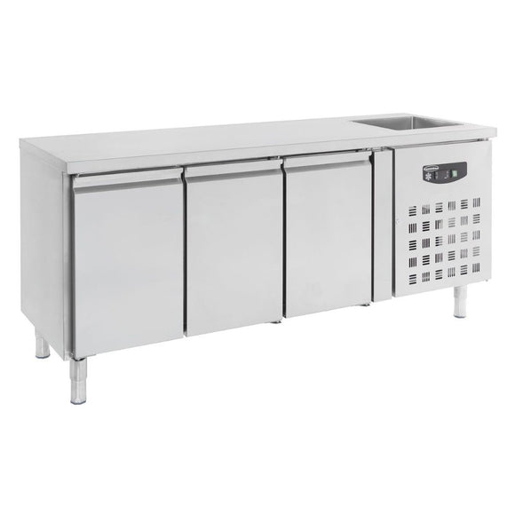 Masa refrigerata inox cu 3 usi si cuva incastrata in blat, clasa energetica B