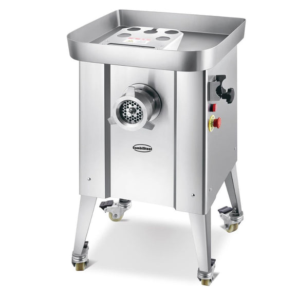 Masina de tocat carne nr 32, 500 kg/h. inox, cu functie revers, 4 site Ø: 3, 5, 9, 16 mm, alimentare 400 V cu roti