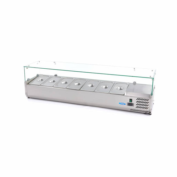 Vitrina refrigerata de banc pentru ingrediente Maxima, 160cm, 7 cuve GN 1/3, 200 litri, 230V