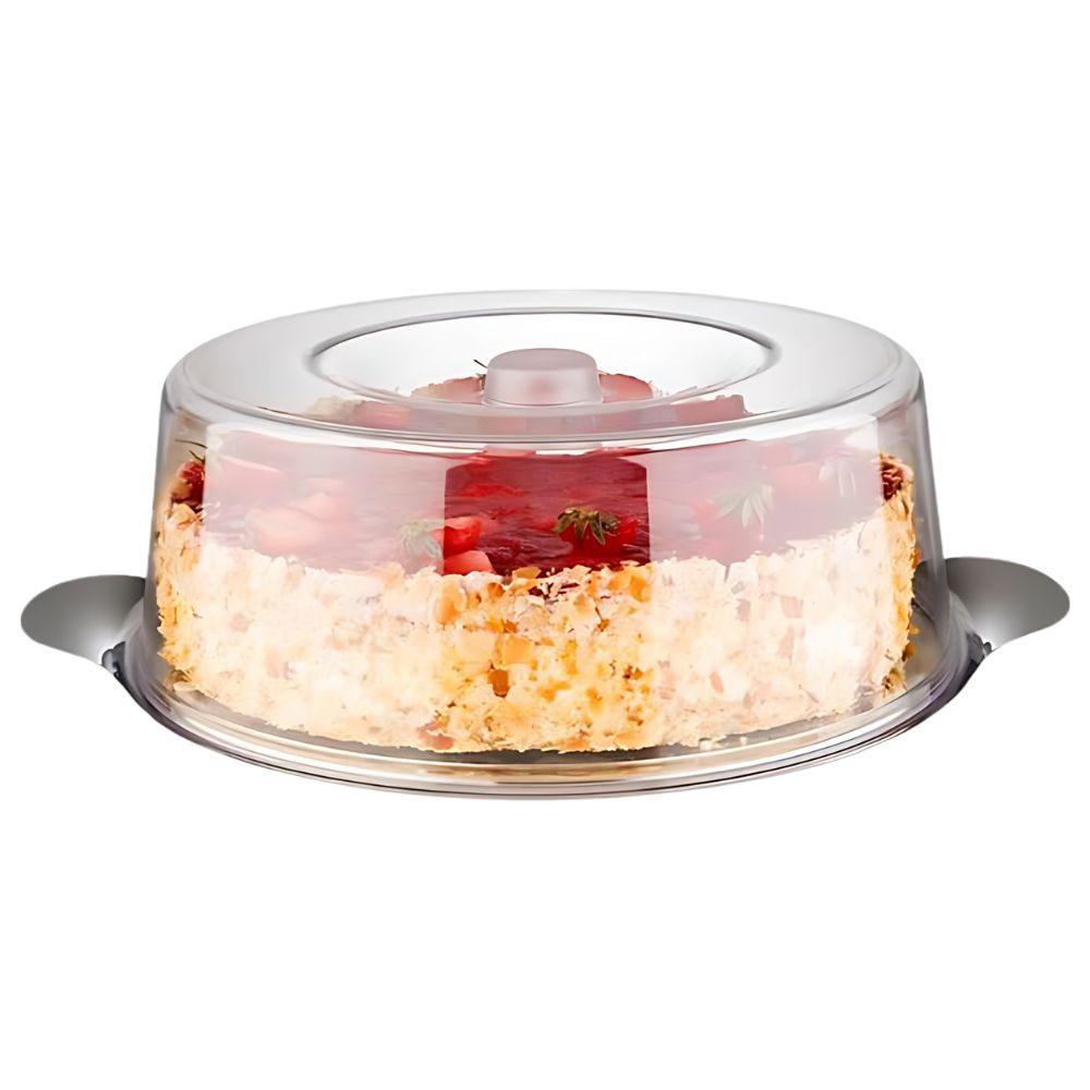 Platou inox Ø30 cm cu capac transparent pentru tort - eurogastro.ro