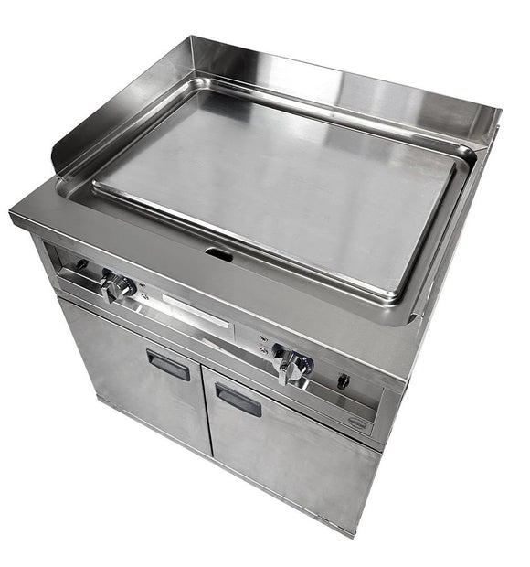 Plita fry-top electrica, neted, zona de coacere cromat, baza cu dulap inchis, 8.10 kW