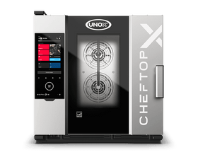 Cuptor UNOX pentru bucătărie CHEFTOP-X 6 tăvi GN 1/1 alimentare electrică comenzi digitale Digital.ID — balama dreapta cu Ethernet și colectare grăsime