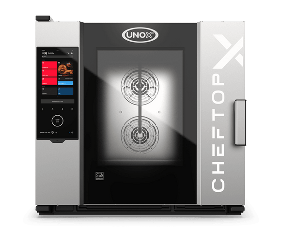Cuptor UNOX pentru bucătărie CHEFTOP-X 6 tăvi GN 2/1 alimentare electrică comenzi digitale Digital.ID — balama dreapta cu colectare grăsime