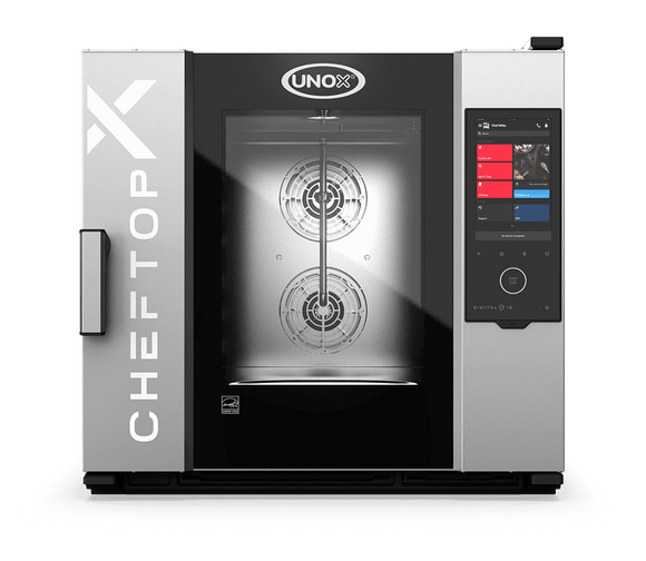 Cuptor UNOX pentru bucătărie CHEFTOP-X 6 tăvi GN 2/1 alimentare gaz comenzi digitale Digital.ID — balama stânga
