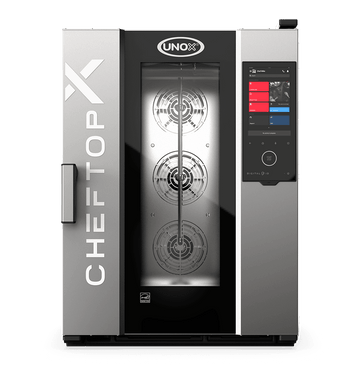 Cuptor UNOX pentru bucătărie CHEFTOP-X 10 tăvi GN 1/1 alimentare electrică comenzi digitale Digital.ID — balama stânga cu Ethernet și colectare grăsime