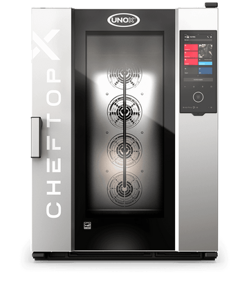 Cuptor UNOX pentru bucătărie CHEFTOP-X 10 tăvi GN 2/1 alimentare gaz comenzi digitale Digital.ID — balama stânga cu Ethernet