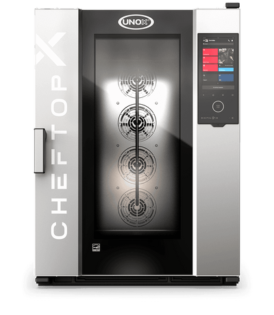 Cuptor UNOX pentru bucătărie CHEFTOP-X 10 tăvi GN 2/1 alimentare gaz comenzi digitale Digital.ID — balama stânga cu Ethernet