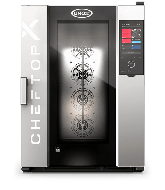 Cuptor UNOX pentru bucătărie CHEFTOP-X 10 tăvi GN 2/1 alimentare gaz comenzi digitale Digital.ID — balama stânga cu Ethernet