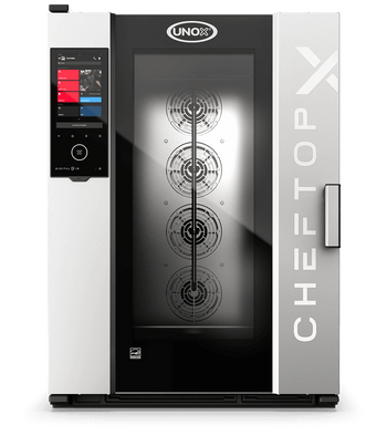 Cuptor UNOX pentru bucătărie CHEFTOP-X 10 tăvi GN 2/1 alimentare gaz comenzi digitale Digital.ID — balama dreapta
