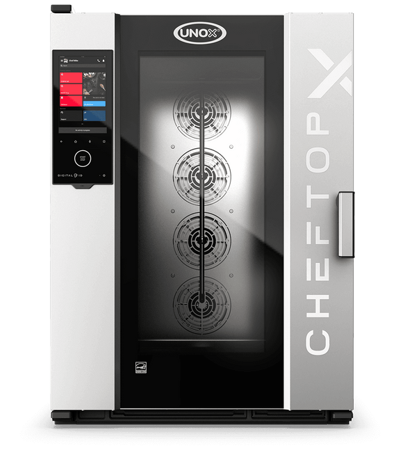 Cuptor UNOX pentru bucătărie CHEFTOP-X 10 tăvi GN 2/1 alimentare gaz comenzi digitale Digital.ID — balama dreapta