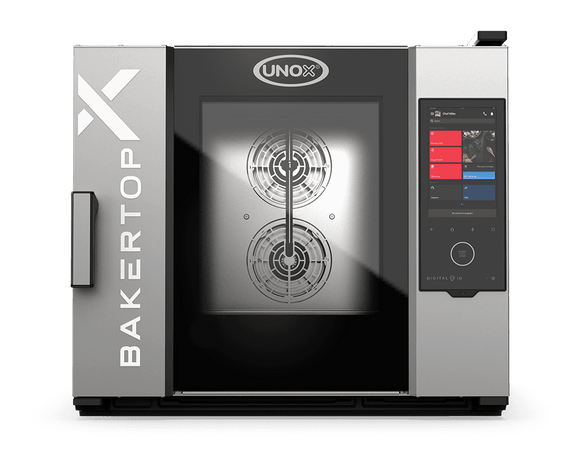 Cuptor UNOX pentru patiserie BAKERTOP-X 5 tăvi 600×400 alimentare electrică comenzi digitale Digital.ID — balama stânga cu Ethernet și colectare grăsime