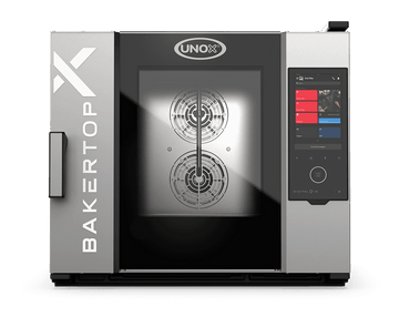 Cuptor UNOX pentru patiserie BAKERTOP-X 5 tăvi 600×400 alimentare electrică comenzi digitale Digital.ID — balama stânga