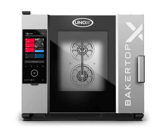 Cuptor UNOX pentru patiserie BAKERTOP-X 5 tăvi 600×400 alimentare electrică comenzi digitale Digital.ID — balama dreapta cu Ethernet și colectare grăsime