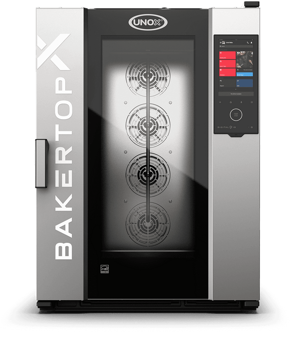 Cuptor UNOX pentru patiserie BAKERTOP-X 10 tăvi 600×400 alimentare electrică comenzi digitale Digital.ID — balama stânga