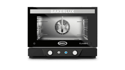 Cuptor UNOX pentru patiserie BAKERLUX CLASSIC convecție cu umiditate 3 tăvi 460×330 alimentare electrică — ușă rabatabilă · XENA-03HS-MADV — model nou 2026