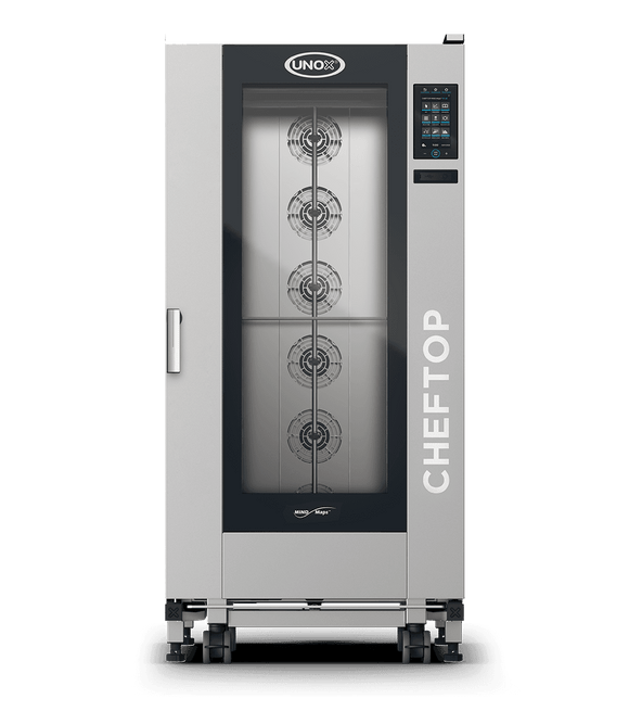 Cuptor UNOX pentru bucătărie CHEFTOP MIND.Maps PLUS BIG 20 tăvi GN 2/1 alimentare gaz comenzi digitale — balama stânga