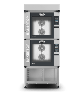 Cuptor UNOX pentru patiserie BAKERTOP RETAIL 12 tăvi 600×400 alimentare electrică comenzi mecanice analogice — balama stânga