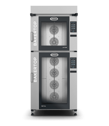 Cuptor UNOX pentru patiserie BAKERTOP RETAIL 18 tăvi 600×400 alimentare electrică comenzi mecanice analogice — balama stânga
