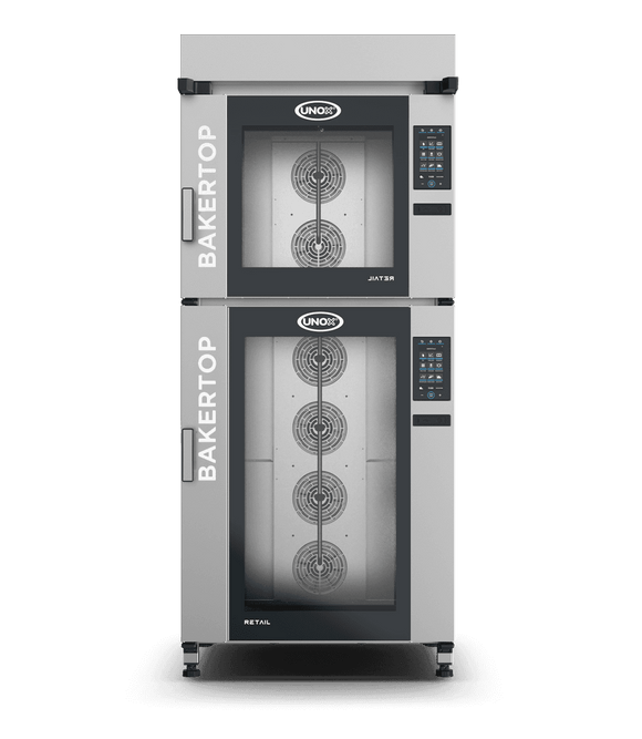 Cuptor UNOX pentru patiserie BAKERTOP RETAIL 18 tăvi 600×400 alimentare electrică comenzi mecanice analogice — balama stânga