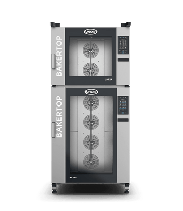 Cuptor UNOX pentru patiserie BAKERTOP RETAIL 18 tăvi 600×400 alimentare electrică comenzi digitale PLUS — balama stânga