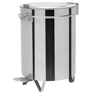Pubela inox 100L cu capac, pedala si roti, Ø450
