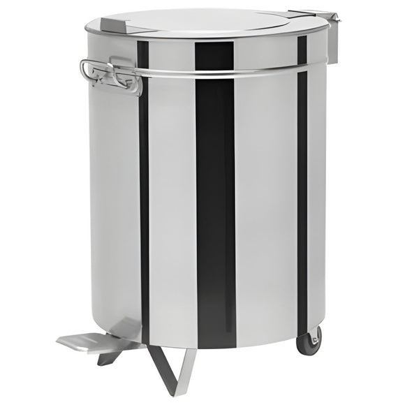 Pubela inox 100L cu capac, pedala si roti, Ø450