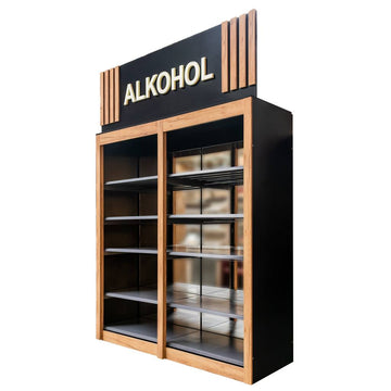 Raft pentru alcool cu banner 207x72xH303 cm, negru, imagine 1