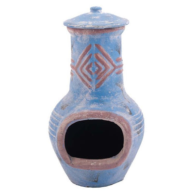 Semineu din lut RedFire Colima albastru, vazut din fata, cu deschiderea pentru foc