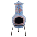 Semineu din lut RedFire Colima albastru cu decor rosu, pe suport metalic negru