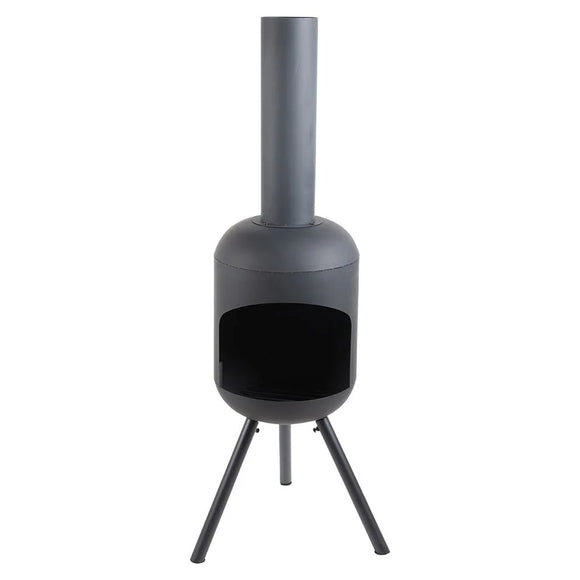 Semineu de gradina RedFire Fuego Large negru mat, cu cos de fum inalt, pe trei picioare